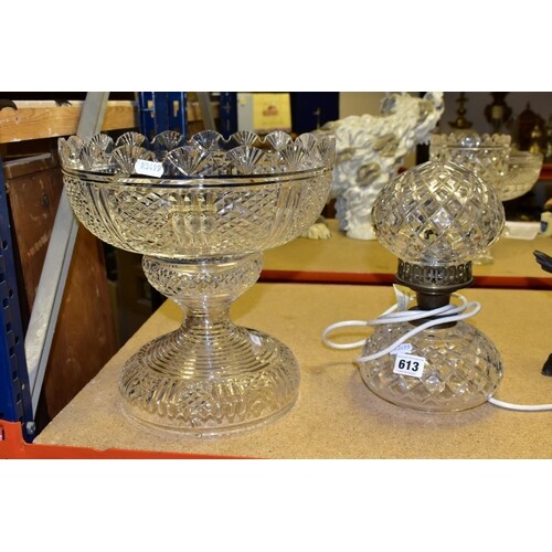 A WATERFORD CRYSTAL PEDESTAL PUNCH BOWL AND TABLE LAMP consi...