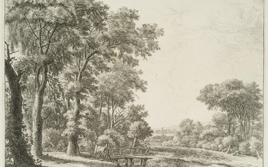 A. WATERLOO (1609-1676), Forest edge with wooden bridge, around 1650, Etching