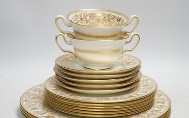 A Wedgwood bone china gold Florentine part dinner service, i...