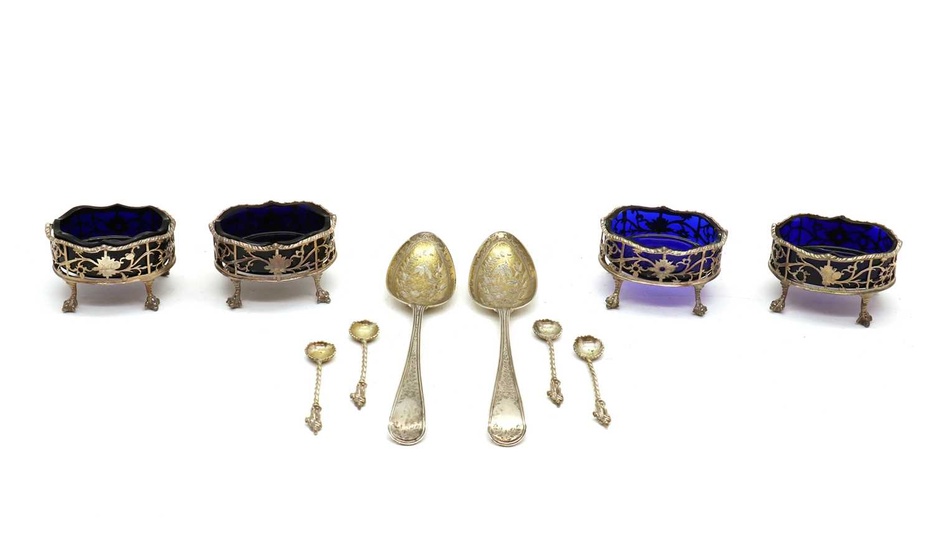 A cased set of George III silver salts