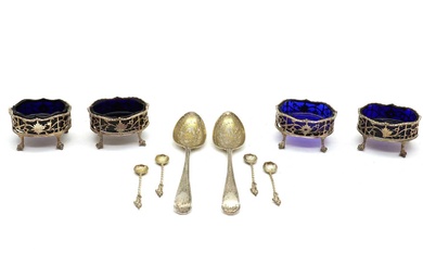 A cased set of George III silver salts