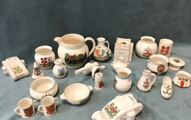A collection of crested ceramics including two WWI tanks, a...