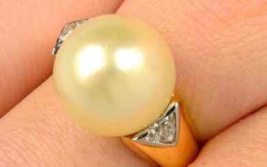 A cultured pearl and diamond dress ring, by Christine Escher.
