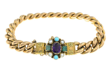 A curb-link bracelet, with late 19th century gem-set clasp.