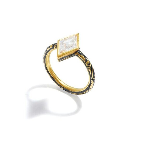 A diamond and enamel single-stone ring
