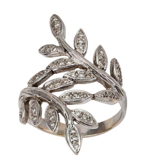 A diamond ring, of leaf design set with brilliant-cut diamonds, ring size P.