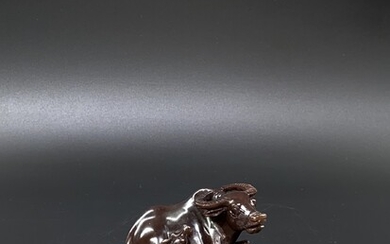 A fine Chinese carved shoushan black stone oxen symbolise...