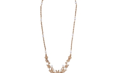 A fourteen karat gold and seed pearl necklace detachable...