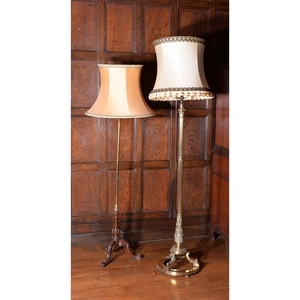 A gilt metal columnar standard lamp in Victorian style