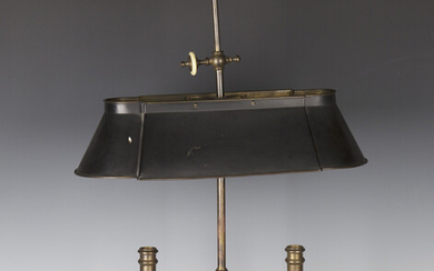 A good late 20th century reproduction Regency style brass twin-light student's lamp with adjust