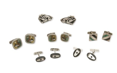 A group of Mexican silver and mixed metal cufflinks