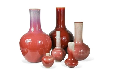 A group of six Chinese sang-de boeuf glazed vases, 19/20th century