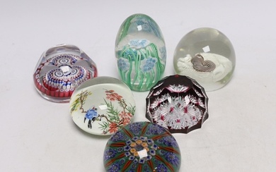 A group of six Whitefriars and other paperweights, tallest 1...