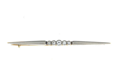 A late 19th century 15ct gold and silver diamond bar brooch.