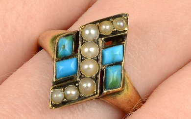 A late Victorian 15ct gold turquoise and split pearl ring.