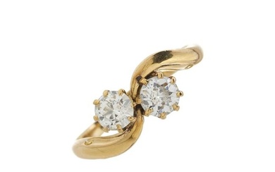 A late Victorian 18ct gold diamond two-stone crossover ring