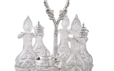 A late Victorian electro-plated six bottle cruet frame by James Dixon & Sons
