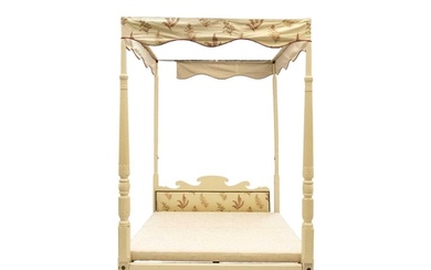A late Victorian mahogany painted four poster bed. Height 25...