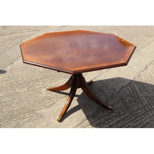 A mahogany and banded octagonal tilt top dining table, on tu...