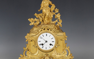 A mid-19th century French ormolu cased mantel clock with eight day movement striking on a bell via a