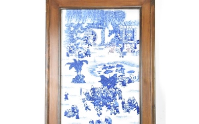 A mid 20th century Chinese blue and white porcelain panel de...