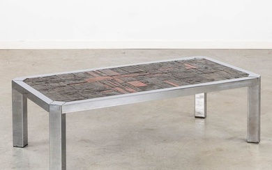 A mid-century coffee table with a ceramic tile top, circa 1960. (L:60 x W:120 x H:36 cm)
