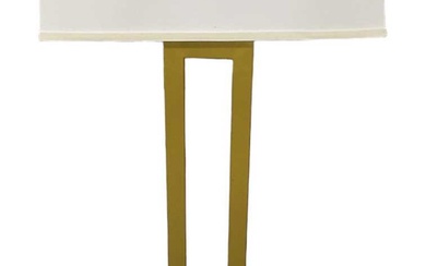 A modern contemporary gilt metal standard lamp on ebonised base,...