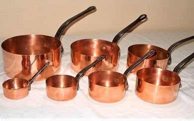 A nice set of 7 French pans (7) - Solid copper, Cast iron