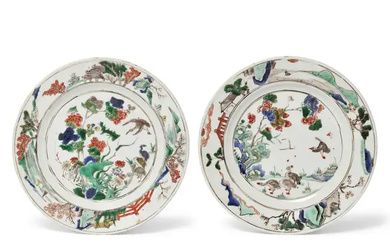 A pair of Chinese famille verte 'geese' plates Qing dynasty, Kangxi period...
