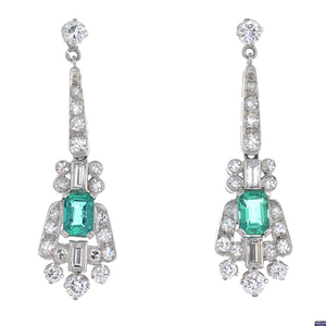A pair of Colombian emerald and diamond earrings.