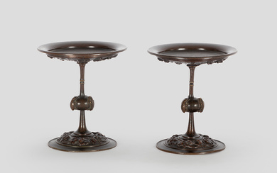A pair of French bronze tazza with insects.