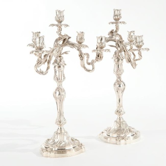 A pair of French silver four-light candelabra, Paris