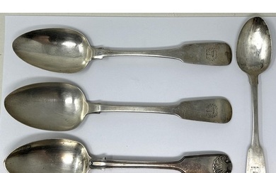 A pair of George III Irish silver fiddle pattern spoons, and...