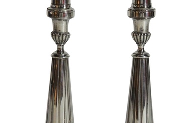 A pair of German Silver candlesticks of round form & column ...