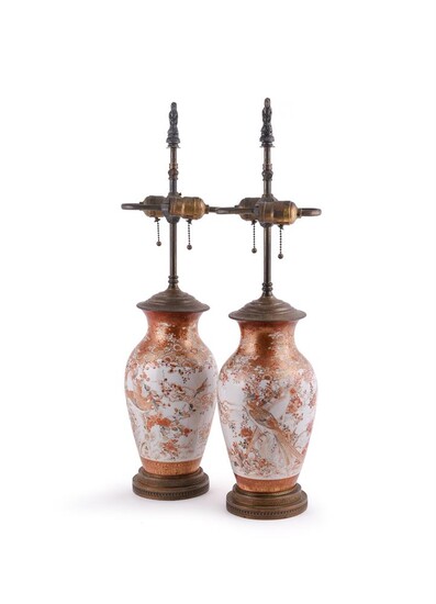 A pair of Japanese Kaga type porcelain vases adapted as lamps