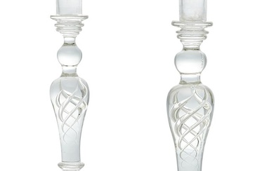 A pair of Venetian air twist glass candlesticks