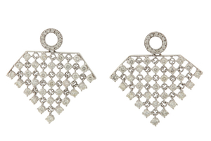A pair of diamond earrings Each surmount hoop,...