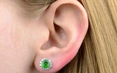 A pair of green garnet and brilliant-cut diamond