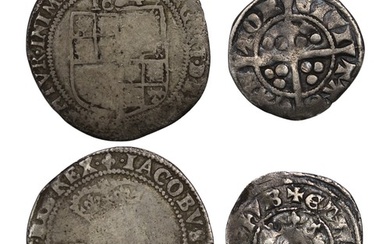 A pair of hammered coins including 1604 James I sixpence &am...
