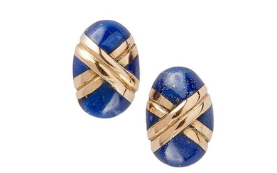 A pair of lapis lazuli earrings