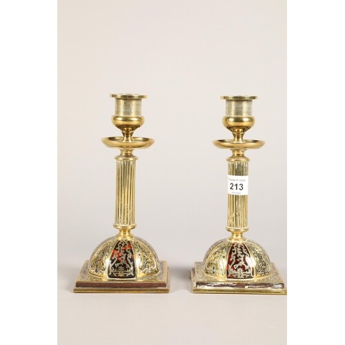 A pair of late 19th century brass and tortoise shell candles...