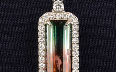 A parti-colour tourmaline and diamond pendant.