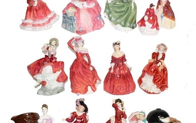 A quantity of Royal Doulton porcelain figures and two...