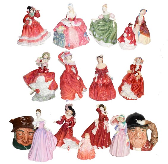 A quantity of Royal Doulton porcelain figures and two...