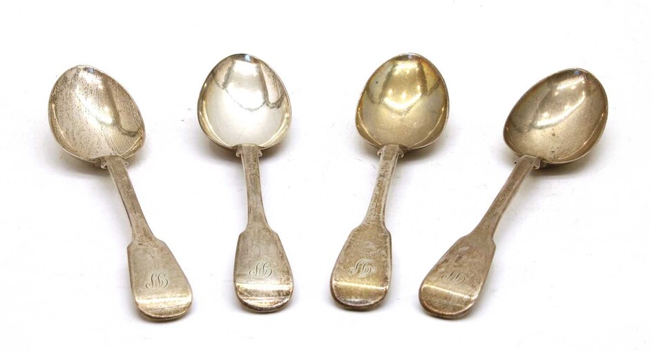 A set of four early Victorian silver dessert spoons