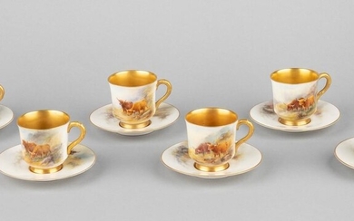 A set of six Royal Worcester demitasse cups and saucers