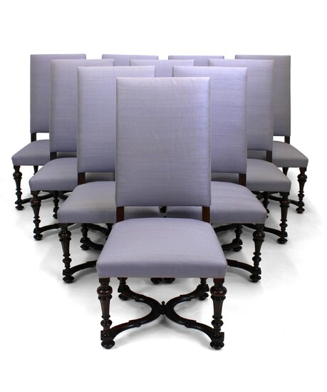 A set of ten Louis XIV walnut side chairs