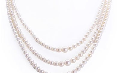 A three row cultured pearl necklace, c.1930