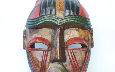 HAND PAINTED WOODEN WALL MASK IN ARTISTIC DESIGN - AFRICAN AUTHENTICITY.