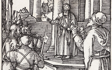 ALBRECHT DÜRER Christ before Pilate. Woodcut, 1509-11. 129x96 mm; 5 1/8x3 3/4 inches,...